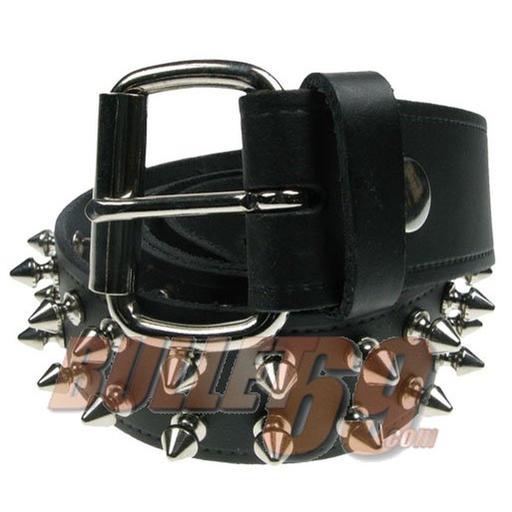 Bullet 69 Funky Punk - 2 row spikes Belt - Black/Silver coloured